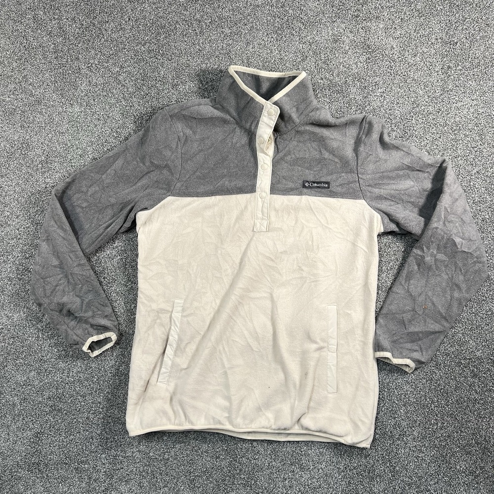 Columbia Womens L Fleece Snap Pullover Gray Cream Colorblock Outdoor